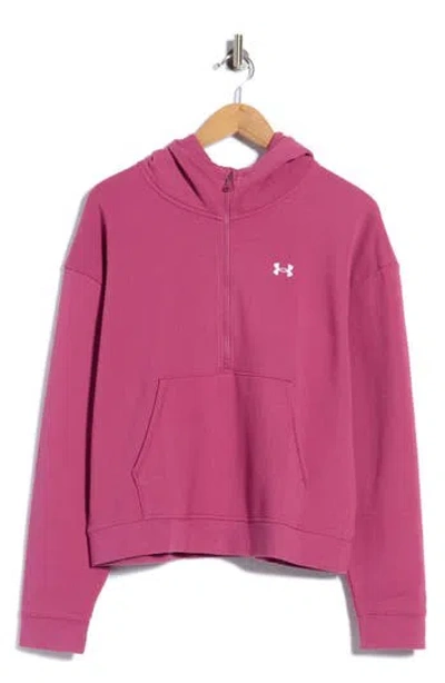 Under Armour Rival Fleece Textured Half-zip Pullover Hoodie In Pink