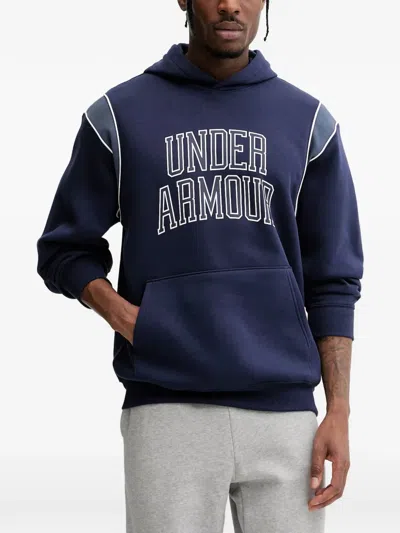 Under Armour Rival Logo-print Panelled Hoodie In Blue