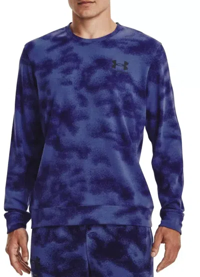 Under Armour Rival Terry Novelty Crew In Sonar Blue/black In Multi