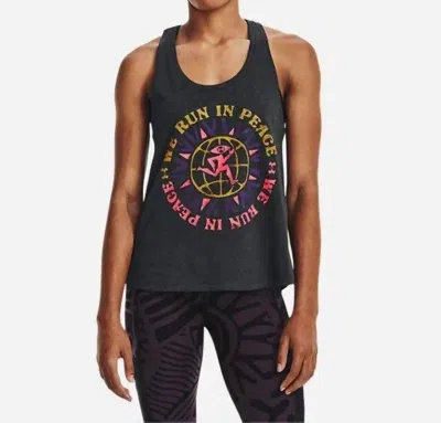 Under Armour Run In Peace Tank Top In 001-heather Black In Multi