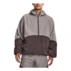 Under Armour Rush Woven 1/2 Zip Hooded Top 'grey Brown' In Gray