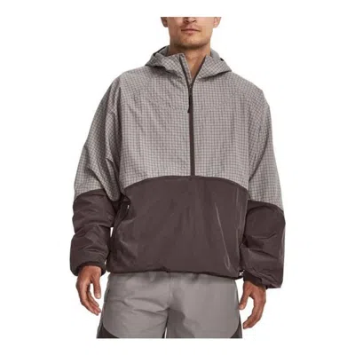 Under Armour Rush Woven 1/2 Zip Hooded Top 'grey Brown' In Gray