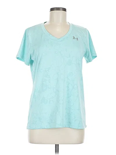 Pre-owned Under Armour Short Sleeve Top Teal V Neck Tops In Blue