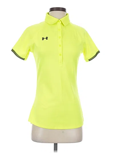 Pre-owned Under Armour Short Sleeve Top Yellow Collared Neckline Tops