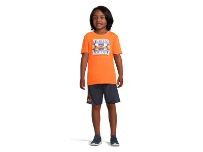 Under Armour Ss Tech Logo Short Sleeve Set (little Kid/big Kid) Boy's Clothing Blaze Orange : 4 Little Kid, Polye