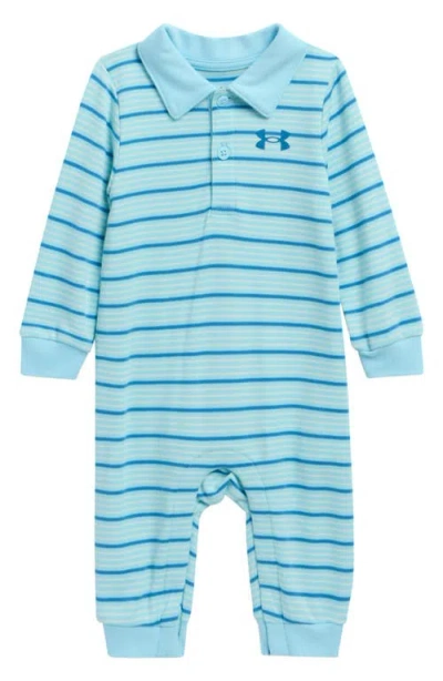 Under Armour Babies'  Stripe Cotton Blend Polo Coverall In Blue