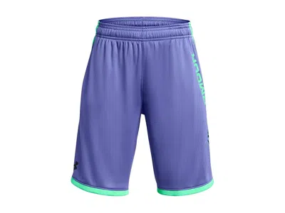 Under Armour Stunt 3.0 Shorts (big Kids) Boy's Shorts Starlight/vapor Green/photon Blue : Xs (7 Big Kid), Polyest In Purple