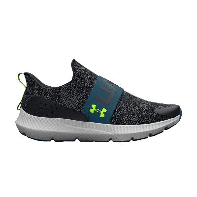 Pre-owned Under Armour Surge 3 Slip Gs 'black Static Blue Lime'