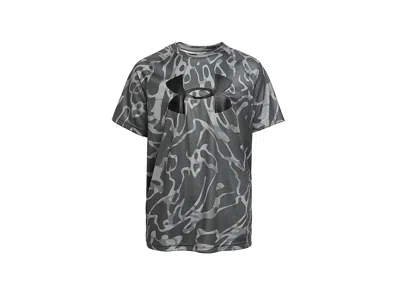 Under Armour Tech Big Logo Short Sleeve (big Kid) Boy Kid's Clothing Castlerock/black : Md (10-12 Big Kid), Polye In Multi