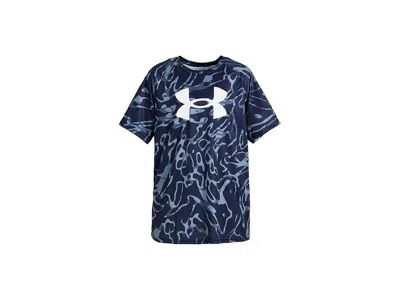 Under Armour Tech Big Logo Short Sleeve (big Kid) Boy Kid's Clothing Midnight Navy/white : Sm (8 Big Kid), Polyes In Multi