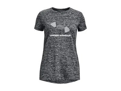 Under Armour Tech Big Logo Twist Short Sleeve T-shirt (big Kids) Girl's Clothing Black/white : Sm (8 Big Kid), Po In Multi