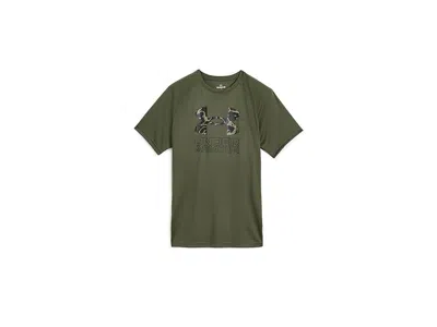 Under Armour Tech Hybrid Print Short Sleeve T-shirt (big Kid) Boy's Shorts Marine Od Green/bayou : Sm (8 Big Kid) In Brown
