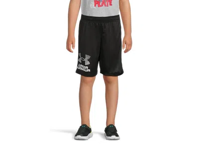 Under Armour Tech Logo Shorts (little Kids) Boy's Clothing Black/white : 5 Little Kid, Polyester