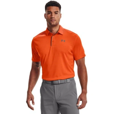 Under Armour Tech Polo Shirt Men Orange Short Sleeve Collared Golf Jdm1875