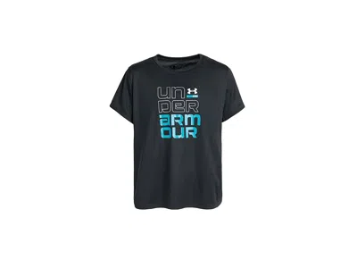 Under Armour Tech Split Wordmark Short Sleeve T-shirt (big Kid) Girl's Clothing Black/boundless Blue : Md (10-12 