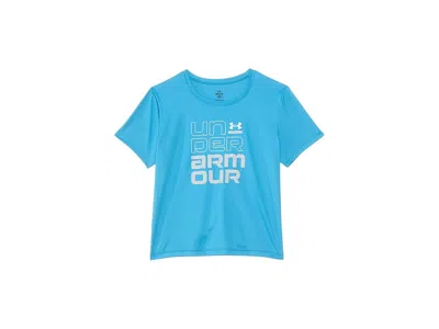 Under Armour Tech Split Wordmark Short Sleeve T-shirt (big Kid) Girl's Clothing Ether Blue/halo Gray/white : Sm (