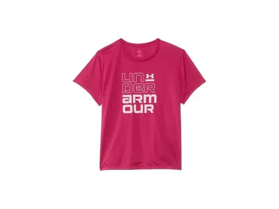 Under Armour Tech Split Wordmark Short Sleeve T-shirt (big Kid) Girl's Clothing Shaded Fuchsia/prime Pink/white :