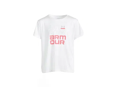 Under Armour Tech Split Wordmark Short Sleeve T-shirt (big Kid) Girl's Clothing White/bittersweet Pink : Lg (14-1