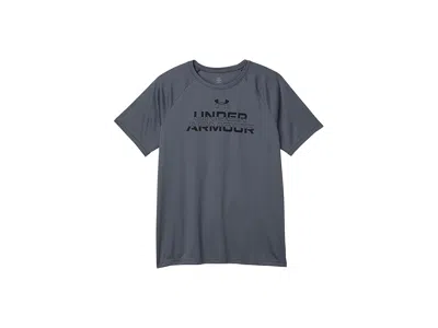 Under Armour Tech Split Wordmark Short Sleeve T-shirt (big Kids) Boy Kid's Clothing Castlerock/black : Lg (14-16  In Multi
