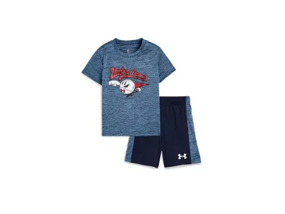 Under Armour Tech Superball Short Sleeve Set (little Kid) Boy's Shorts Fresco Blue: 7 Little Kid One Size In Multi