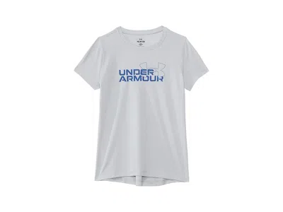 Under Armour Tech Twist Wordmark Logo Short Sleeve T-shirt (big Kid) Girl's Clothing White/tech Blue : Md (10-12 