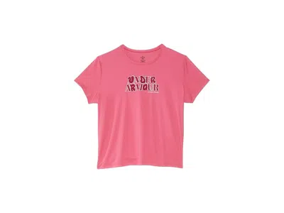 Under Armour Tech Wordmark Short Sleeve T-shirt (big Kid) Girl's Clothing Super Pink/shaded Fuchsia/white : Lg (1