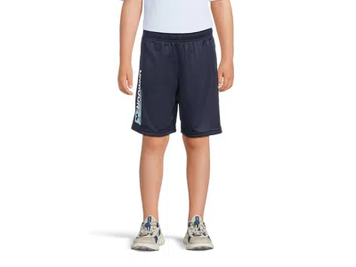 Under Armour Tech Wordmark Shorts (little Kid/big Kid) Boy's Shorts Midnight Navy : 5 Little Kid, Polyester In Brown
