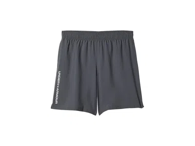 Under Armour Tech Woven Workmark Shorts Boy's Clothing Castlerock/white : Xs (7 Big Kid), Polyester In Gray