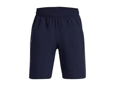 Under Armour Tech Woven Workmark Shorts Boy's Clothing Midnight Navy/white : Xs (7 Big Kid), Polyester In Blue