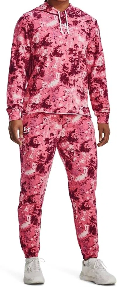 Under Armour Terry Print Jogger Pants In 577-pink Multi