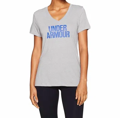Under Armour Threadborne Train Wordmark V Neck T-shirt In Steel/constellaton Pruple In Gray