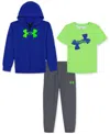Under Armour Toddler & Little Boys 3-pc. Rival Printed Fleece Hoodie, Logo T-shirt & Joggers Set In Blue