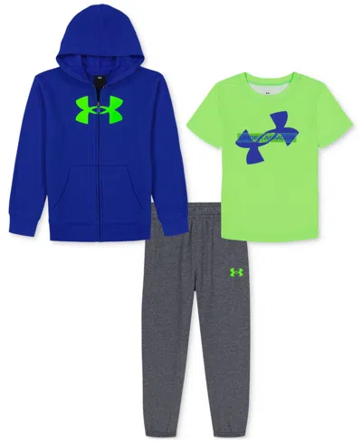 Under Armour Kids' Toddler & Little Boys 3-pc. Rival Printed Fleece Hoodie, Logo T-shirt & Joggers Set In Blue