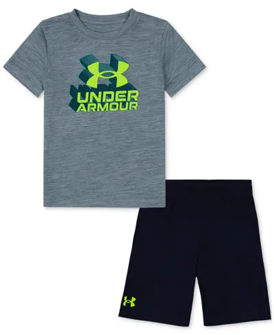Under Armour Kids' Toddler & Little Boys Block Logo T-shirt & Shorts, 2 Piece Set In Harbor Blue