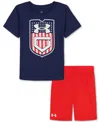 Under Armour Toddler & Little Boys Pennant Flag T-shirt & Shorts, 2 Piece Set In Midnight Navy