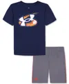 Under Armour Toddler & Little Boys Tech Baseball T-shirt & Shorts, 2 Piece Set In Midnight Navy