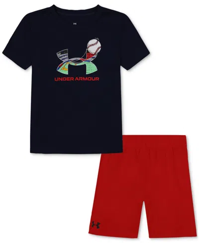 Under Armour Kids' Toddler & Little Boys Ua Baseball Graphic T-shirt & Shorts, 2 Piece Set In Midnight Navy