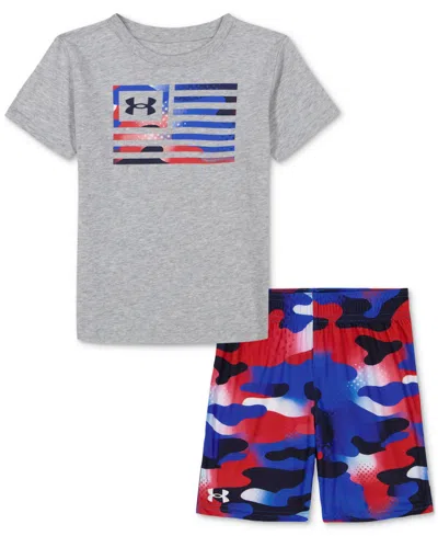 Under Armour Kids' Toddler & Little Boys Ua Freedom Flag Camo Graphic T-shirt & Shorts, 2 Piece Set In Mod Gray