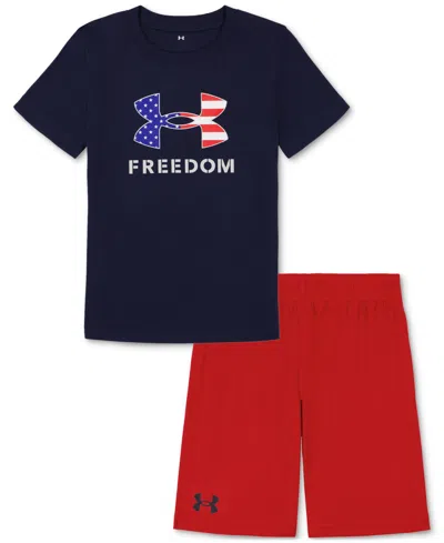 Under Armour Kids' Toddler & Little Boys Ua Freedom T-shirt & Shorts, 2 Piece Set In Midnight Navy