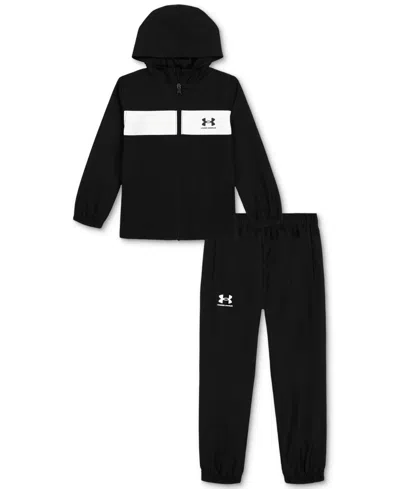 Under Armour Kids' Toddler & Little Boys Windsuit Zip-up Hoodie & Pants, 2 Piece Set In Black