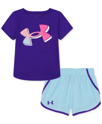 Under Armour Kids' Toddler & Little Girl Logo T-shirt & Woven Shorts Set In Pluto