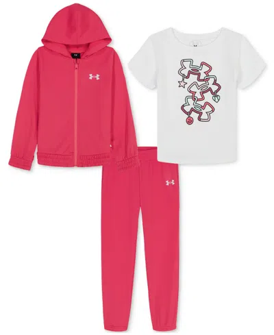 Under Armour Kids' Toddler And Little Girls 3-piece Full Zip Hoodie, T-shirt And Pants Active Set In Pink