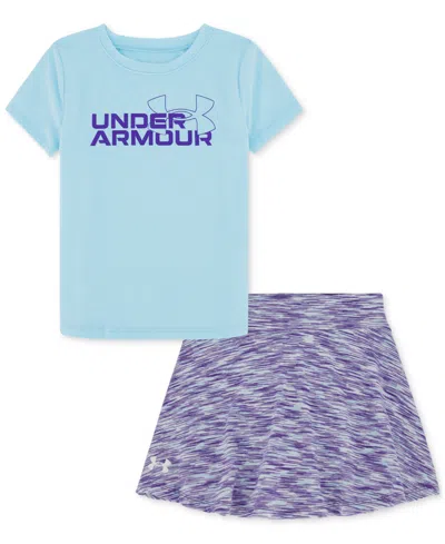 Under Armour Kids' Toddler & Little Girls Logo T-shirt & Skorts Set In Stream