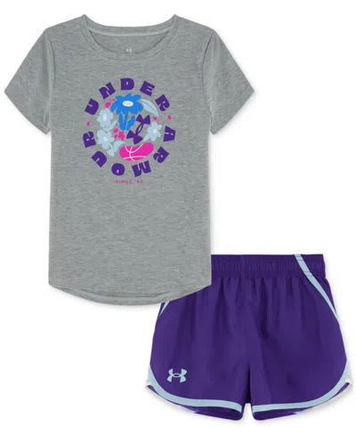 Under Armour Kids' Toddler & Little Girls Logo T-shirt & Woven Shorts Set In Mod Gray