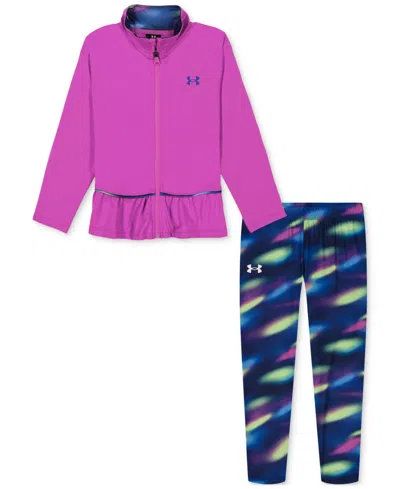 Under Armour Kids' Toddler & Little Girls Printed Full-zip Jacket & Printed Leggings, 2 Piece Set In Pink