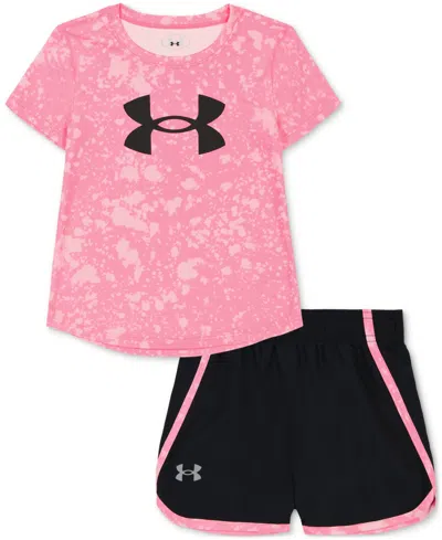 Under Armour Kids' Toddler & Little Girls Printed Logo T-shirt & Shorts, 2 Piece Set In Pink