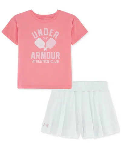 Under Armour Kids' Toddler & Little Girls T-shirt & Flare Layered-look Shorts, 2 Piece Set In Cosmo Pink