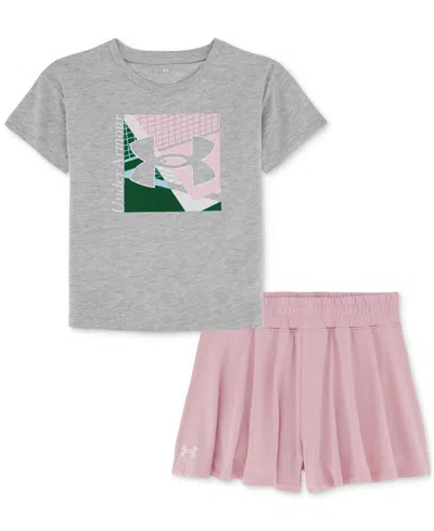 Under Armour Kids' Toddler & Little Girls T-shirt & Flare Layered-look Shorts, 2 Piece Set In Mod Gray