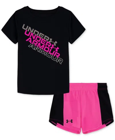 Under Armour Kids' Toddler & Little Girls T-shirt & Mesh Shorts, 2 Piece Set In Black