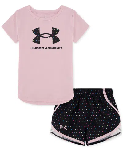 Under Armour Kids' Toddler & Little Girls T-shirt & Woven Shorts, 2 Piece Set In Prime Pink